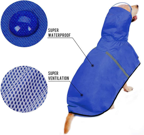 Dog Raincoat for Large Dogs, Adjustable Belly Strap Rain Jacket with Leash Hole - Waterproof Lightweight Breathable