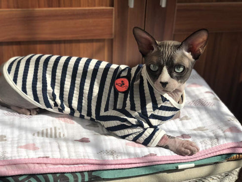 DENTRUN Breathable Hairless Cats Shirt, Adorable Stripe Vest Pajamas Jumpsuit, Soft & Skin-Friendly Daily Wear