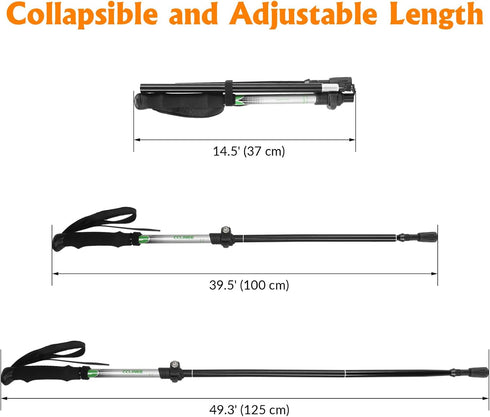 Travel Folding Trekking Hiking Pole with Carrying Case, Adjustable Walking Stick for Women and Men