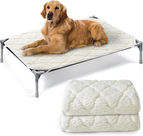Elevated Dog Bed Pad Waterproof 2 Pack, Soft Plush Dog Pet Pad for Cot Bed, Machine Washable with Corner Straps