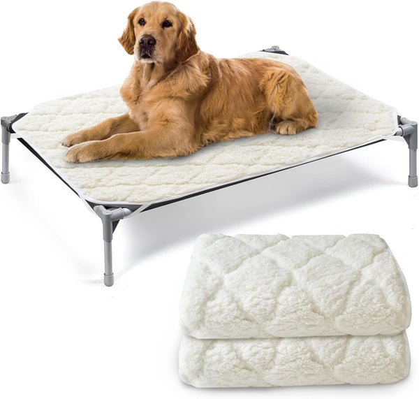 Elevated Dog Bed Pad Waterproof 2 Pack, Soft Plush Dog Pet Pad for Cot Bed, Machine Washable with Corner Straps