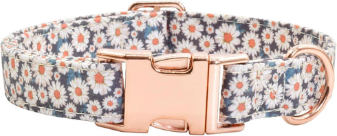 Cotton Dog Collar Metal Buckle Daisy Summer, Cute Adjustable Soft for Small Medium Large Boys Girls Dogs, Durable