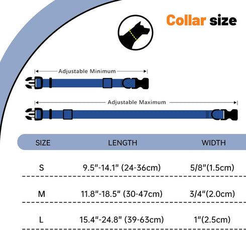 Waterproof Dog Collar, Easy to Clean Rubber with Quick Release Buckle for Small Medium Large Dogs (Blue, L < 15.4-24.8