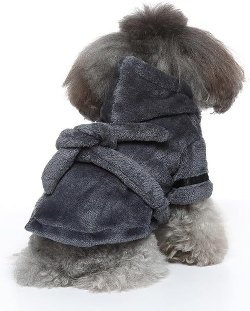 QHKFTW Luxury Small Dog Bathrobe - Soft Flannel Pajamas, Quick Drying Hooded Bath Robe, Super Absorbent Towel