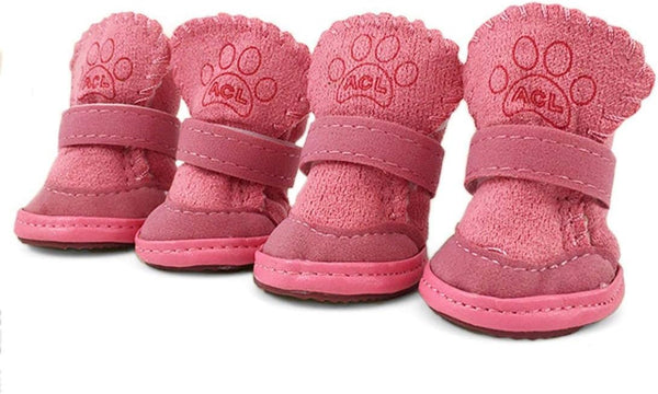 payanwin Anti-Slip Dog Boots Paw Protector, Winter Warm Skidproof Sneakers for Small Dogs (#1, Pink)