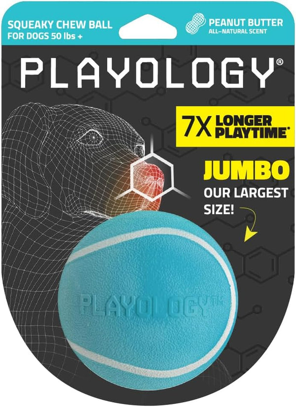 Playology Squeaky Dog Toy | Durable Peanut Butter Scented Rubber Fetch Ball for Large Dogs | Floating Non-Toxic Toy