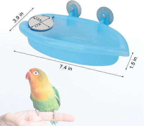 Hypeety Bird Bath with Mirror, Portable Bird Bathroom for Pet Parrots, Bathing Tub Accessories (Blue)