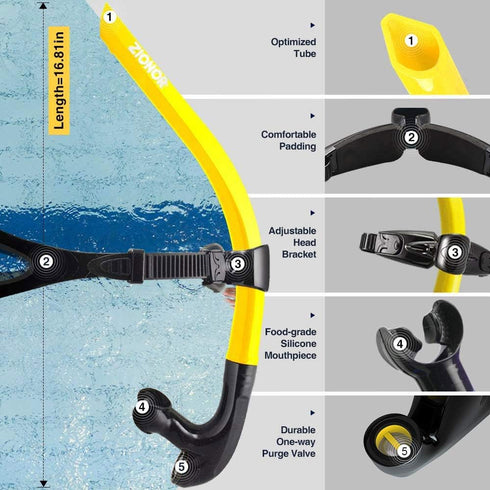 ZIONOR Snorkel Lap Swimming Training Diving Snorkeling with Comfortable Mouthpiece, One-Way Purge Valve
