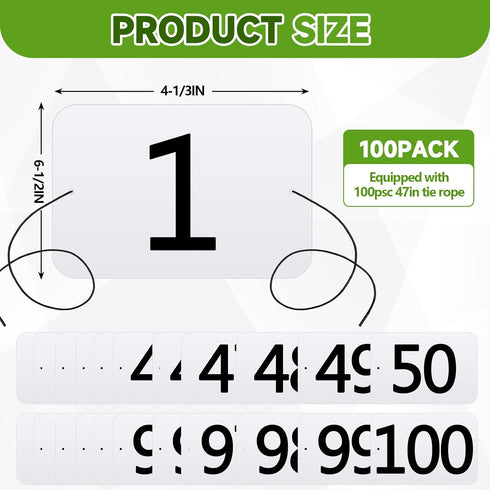 AceOrbit 100 Set 6.5 4.3 (1-100) PP Rectangular Equestrian Numbers x Running Bibs Race Tryout Numbers Holder for Sports