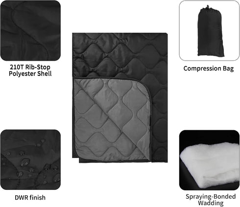 Poncho Liner Military Insulation Blanket - Camo with Compression Carry Bag for Outdoors Hiking Gear