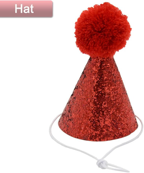 Dog Birthday Bandana Scarf with Cute Bling Hat - Pet Party Supplies for Small Medium Large Dogs (Red)