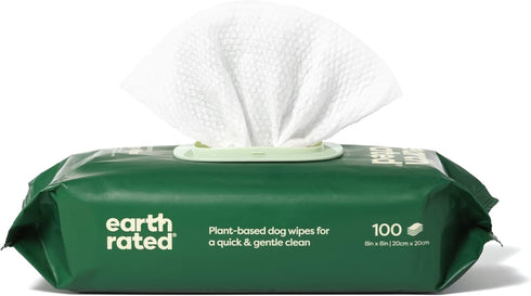 Earth Rated 100 Count Hypoallergenic Dog Wipes, Unscented Grooming Wipes for Paws, Body, and Butt, Perfect for Dogs