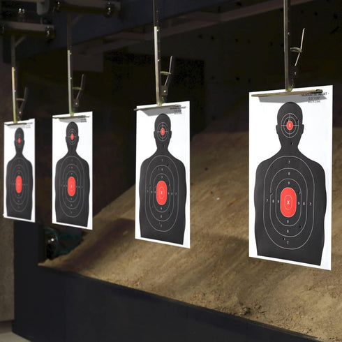 Juvale 50 Pack Paper Shooting Targets for Range, Bulk for Hunting Handguns Pistols Rifles Silhouette with Red Bullseye