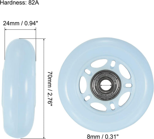 PATIKIL 70mm OD Inline Skate Wheels with Bearings, 4 Pack 82A Replacement Accessories for Indoor or Outdoor Caster Board