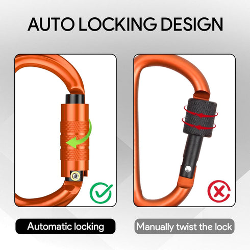 25KN (5620 lbs) FVW CE Certified Auto Locking Climbing Carabiners, Professional Heavy Duty Caribeaners for Rappelling