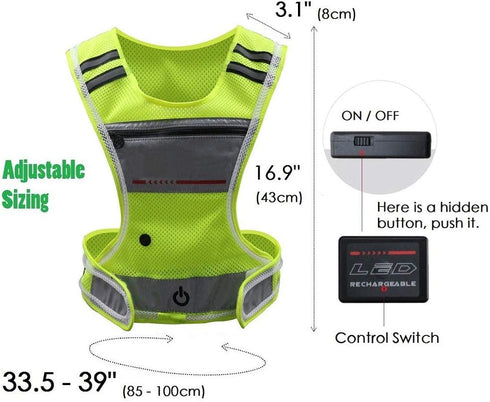 Ultralight LED Reflective Vest Running Gear with Pouch, USB Charging for Night Running Cycling