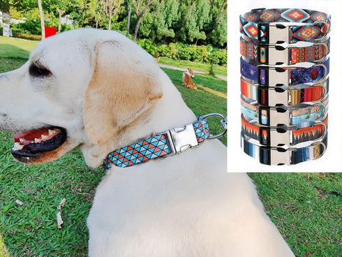 Dog Collar and Leash Set, Adjustable Quick Release Buckle Soft Durable Print Collars for Small Medium Large Male Dogs