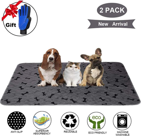 Washable Dog Pee Pads with Free Grooming Gloves,Non Slip Dog Mats with Great Urine Absorption,Reusable Puppy Pee Pads