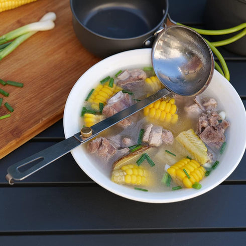 Portable Stainless Steel Camping Tableware Folding Spoon Soup Ladle