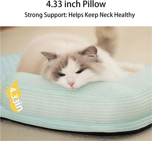 Lunale Large-25"x19"x4" All-Season Ice Fabric Cat Bed with Cushioned Pillow/Play Ball/Washable Mat for Cats, Kittens