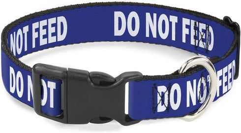 Dog Collar with Plastic Clip, Pet Quote Do Not Feed, Navy White, 15 to 26 Inches, 1.0 Inch Wide