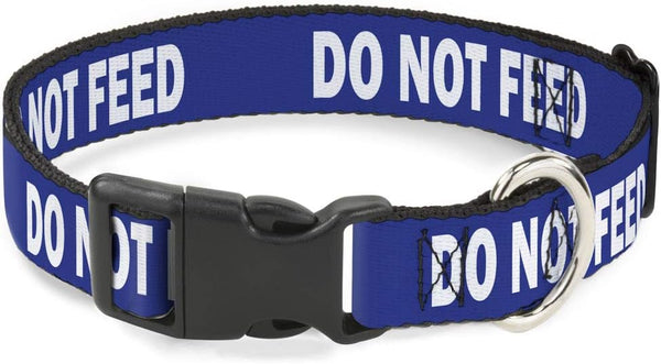 Dog Collar Plastic Clip with Quote Do Not Feed, Navy White, 8 to 12 Inches, 0.5 Inch Wide