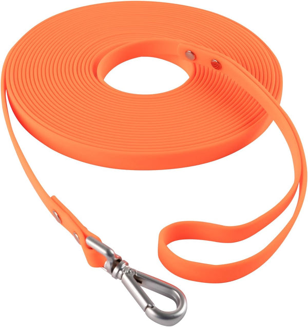 Dog Training Long Leash, Waterproof Heavy Duty Outdoor Recall Lead, 10ft 15ft 20ft 30ft 50ft, Orange (15FT)