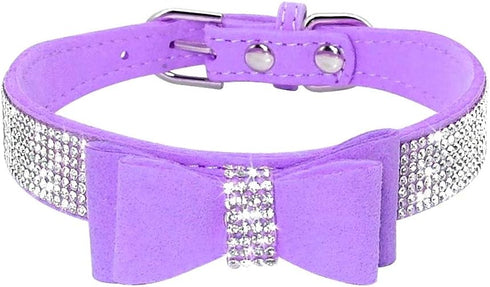 Cute Rhinestone Dog Collar, Dazzling Sparkling Soft Suede Leather Collar with Crystal Diamond for Dog Puppy (XS,