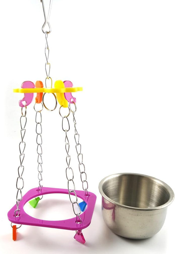 Pet Bird Food Feeding and Drinking Hanging Cup, Stainless Steel Coop Hanger Cup for Parrot Cage Budgie (Small)
