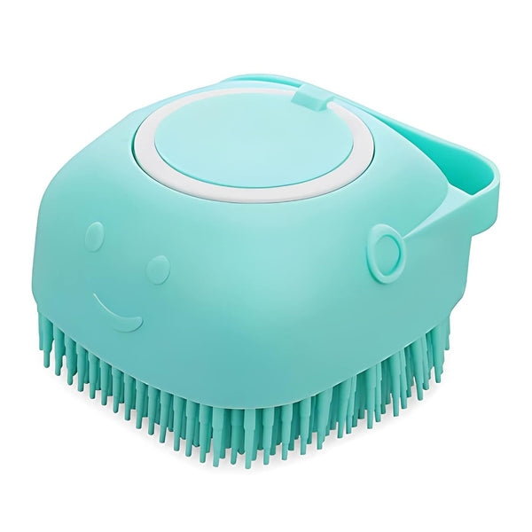 Pet Brush and Shampoo Dispensing Tool - 2-in-1 Deshedding Tool with Soft Silicone Bristles - Cute Animal Design (Baby