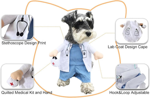 Dog Halloween Costume, Cat Doctor Uniform by DELIFUR, Funny Pet Costume, White, Size L