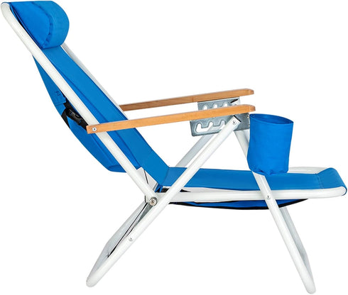 SWLJKU 600D 220lbs Portable Camping Chair with Adjustable Headrest - Heavy Duty Folding Beach Chair, Blue Polyester