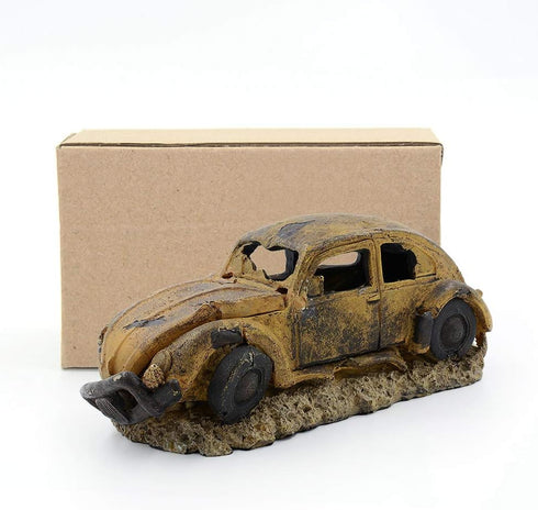 Boxtech Aquarium Decorations - Resin Ornament Imitation Car Wreck for Fish Tank with Air Bubble Stone