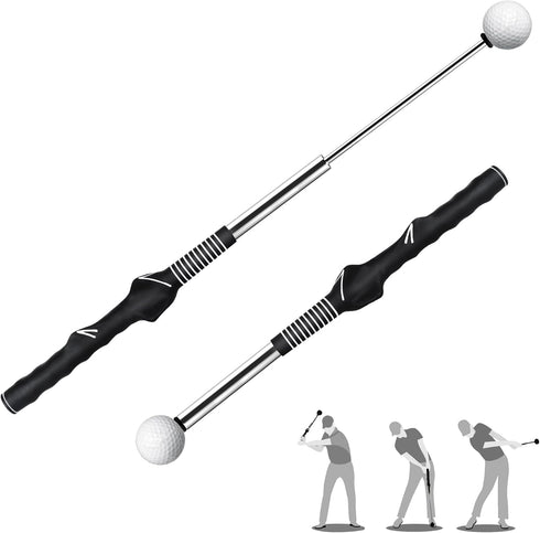 Retractable Golf Swing Training Aid - Rhythm Click Sound Warm Up Trainer, Golf Grip Trainer Attachment