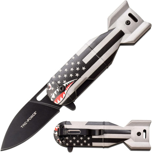 Tac-Force TF-1039BFG Folding Knife, Black Stainless Steel Drop Point Blade, U.S.A.A. Flag Aluminum Handle, Tactical
