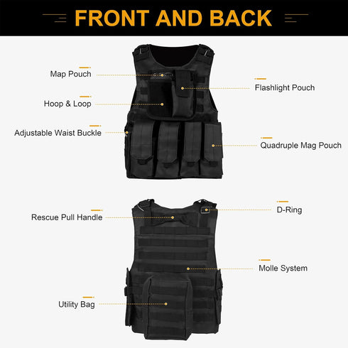Set Tactical Vest for Men - Airsoft Paintball Gear and Equipment(Black)