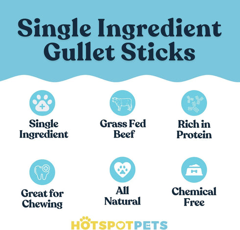 hotspot pets All-Natural Braided Beef Gullet Sticks (5 Pack), Grass-Fed 6'' Jerky Treats for Joint Health