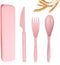 Reusable Travel Utensils Set with Case - Pink Wheat Straw Portable Cutlery for Kids and Adults, Eco-Friendly
