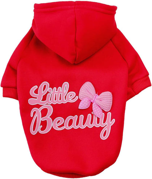 Female Dog Hoodie Sweatshirt with Hat, Cotton Coat for Small Girl Pup, Bowtie Chihuahua Clothing