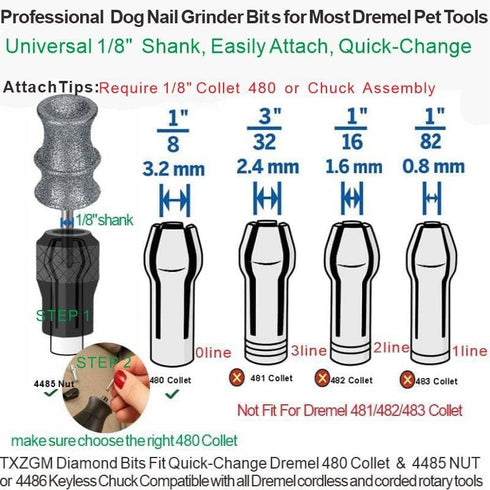 7760 7350, 2-Pack Stress-Free Diamond Dog Nail Grinder Bit Attachment for Dremel - Refill Tips & Replacement Heads Fit
