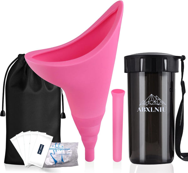 Portable Female Urinal, Reusable Silicone Pee Funnel for Road Trip, Travel, Camping Gear Essentials with Cup