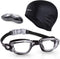 Swimming Goggles and Cap Set, Silicone Swim Hat Pack for Adults with Anti-Fog Glasses