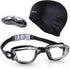 Swimming Goggles and Cap Set, Silicone Swim Hat Pack for Adults with Anti-Fog Glasses