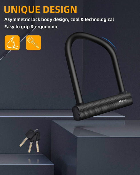 NDakter Heavy Duty Bike Locks - Anti Theft U Lock for Ebike, 18mm Shackle, 6FT Steel Security Cable