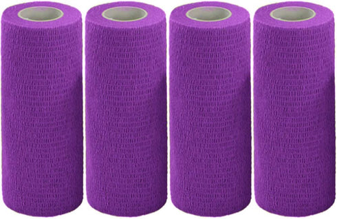 Vet Wrap Tape Bulk - 6 Inch Self-Adhesive Cohesive Bandage Wraps for Horses Dogs Cats, Purple, 4 Rolls