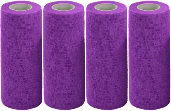 Vet Wrap Tape Bulk - 6 Inch Self-Adhesive Cohesive Bandage Wraps for Horses Dogs Cats, Purple, 4 Rolls