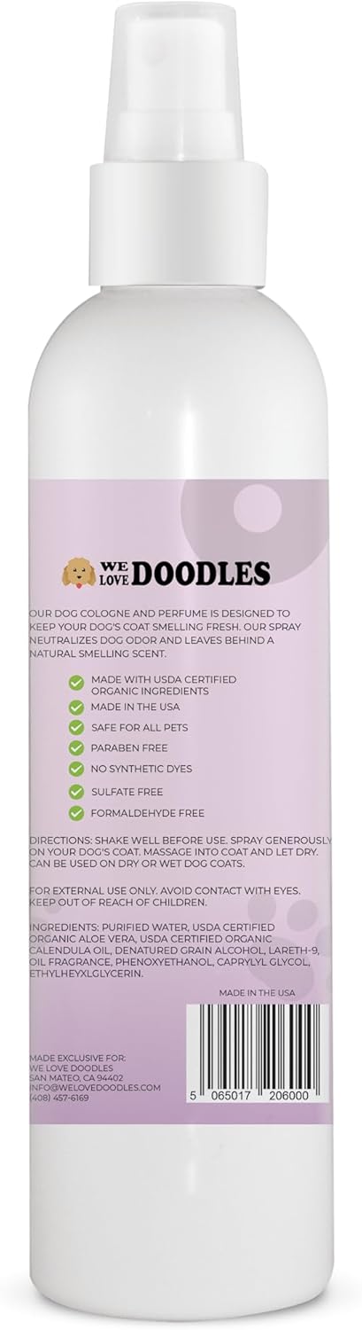 We Love Doodles Dog Cologne & Perfume - USDA Organic Deodorizing Spray for Smelly Dogs, Lavender, 8 OZ