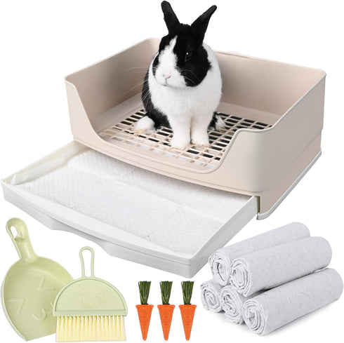 Yuoaes Large Rabbit Litter Box Bunny Potty Training Corner Litter Pan with Drawer