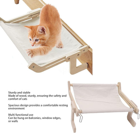Phefop Hammock Cat Window Perch Modern Wooden Cat Foldable Pet Bed with Sturdy Structure for Windowsill Bedside Drawer