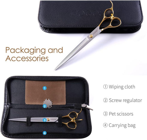 Professional Dog Grooming Scissors, Straight 7.5" Pet Grooming Shears for Small Dogs, Japan 440C Stainless Steel